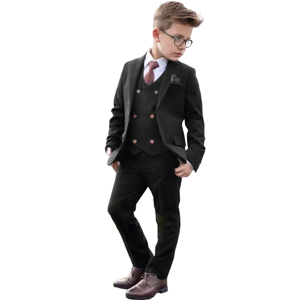 Fashion Flower Boys Suit Sets For 3-16 Years 3 Pieces Blazer Vest And Pants Prom High Quality Elegant Kids Clothes Wedding Suit