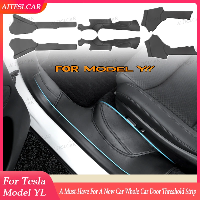 4 6 8 Pcs For Tesla Model Y L Launch 2026 +  Front Rear Door Sill Protector Threshold Strip Anti-kick Guard Panel Waterproof Pad