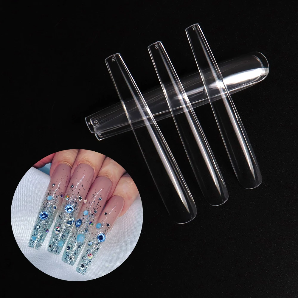 

240pcs/bag Clear Full Cover 5XL Ballet Nails Tips Traceless Gel Acrylic Press On Nails 5XL Coffin Manicure False Capsules