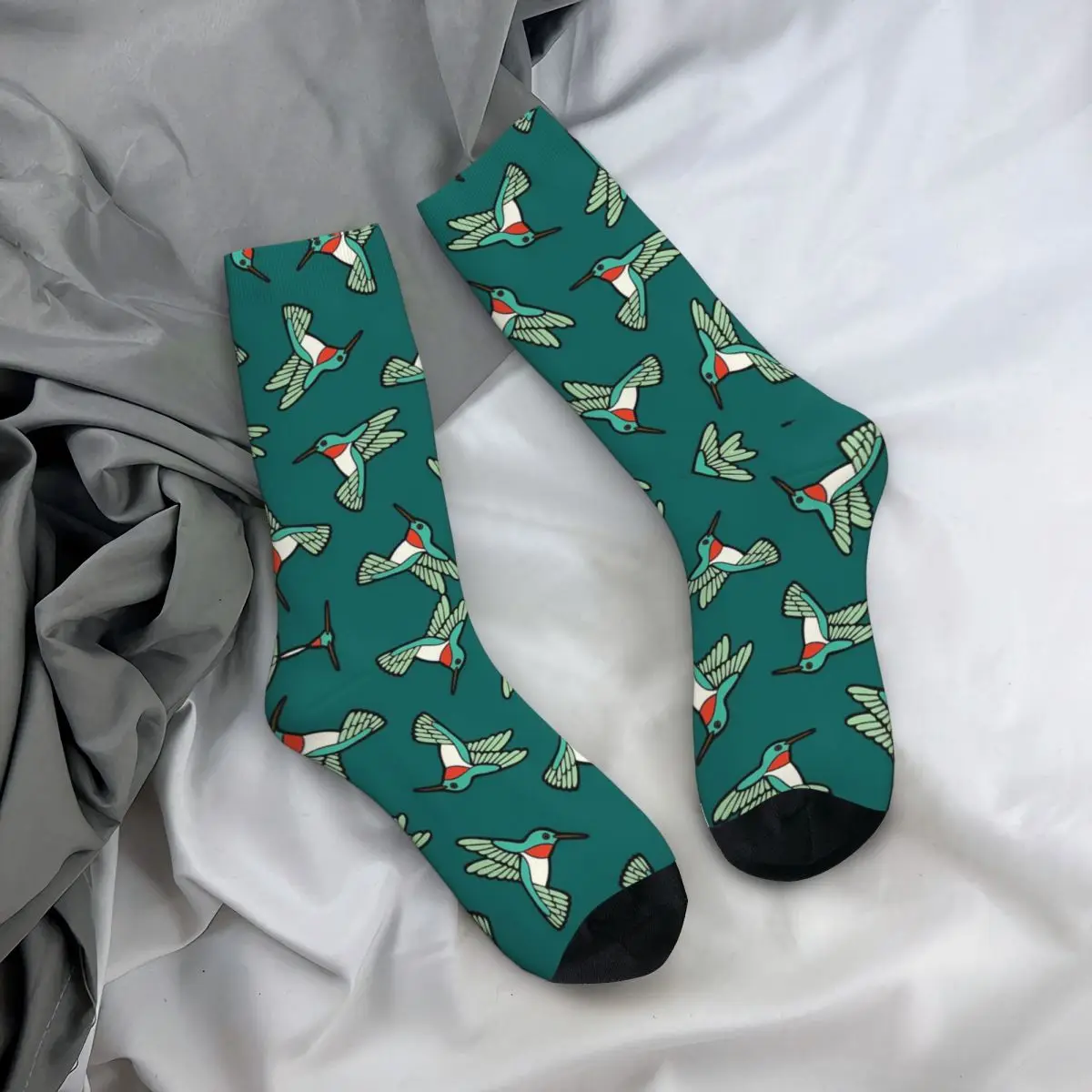 Chaussettes longues à motif de colibri pour hommes et femmes, bas Harajuku, toutes saisons, accessoires de haute qualité, cadeaux