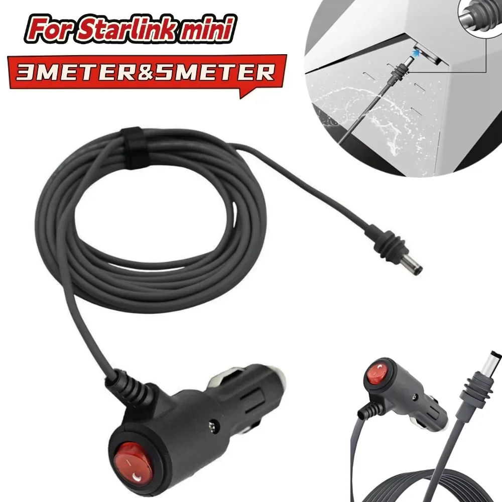 For Starlink Mini 12V Power Supply DC Power Cable 3M/5M 18AWG Heavy Duty On/Off Switch Cigarette Lighter Charger Cable