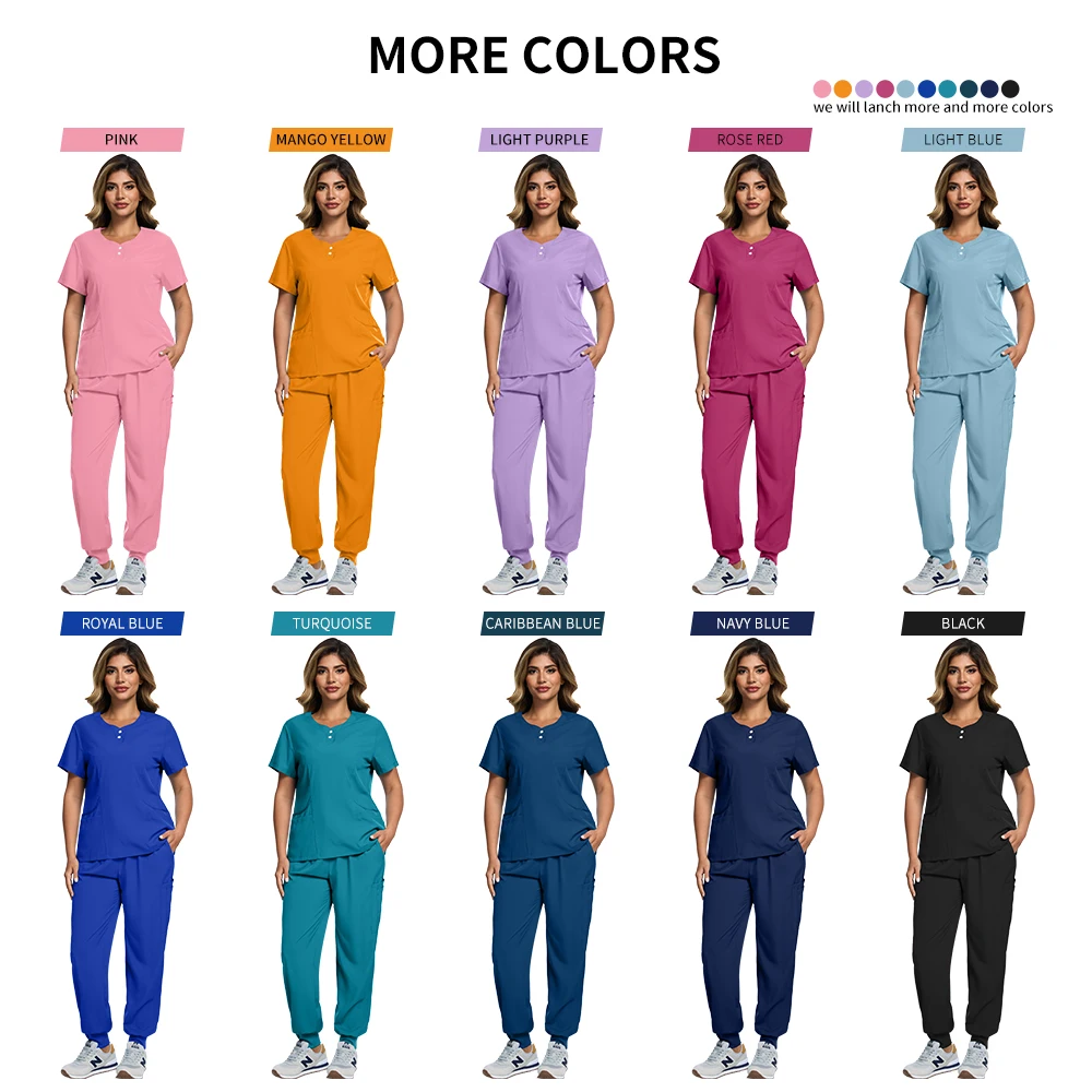 Pet Clinic Doctor Scrub Set Multicolor Women Nursing Uniform Medical Surgery Workwear Scrub Uniform Short Sleeved Tops+Pants Set