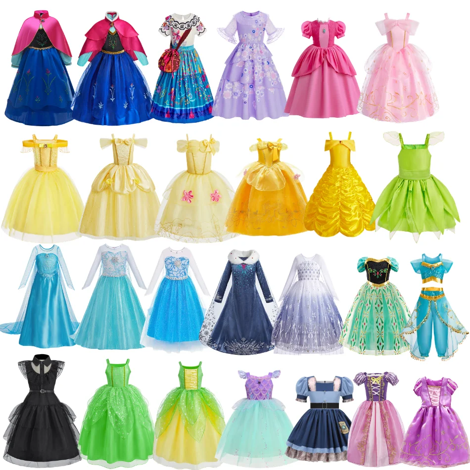 Baby Girls Dresses Kids Carnival Party Anna Elsa Belle Rapunzel Princess Dress Up Clothes Halloween Child Elf Cosplay Costumes