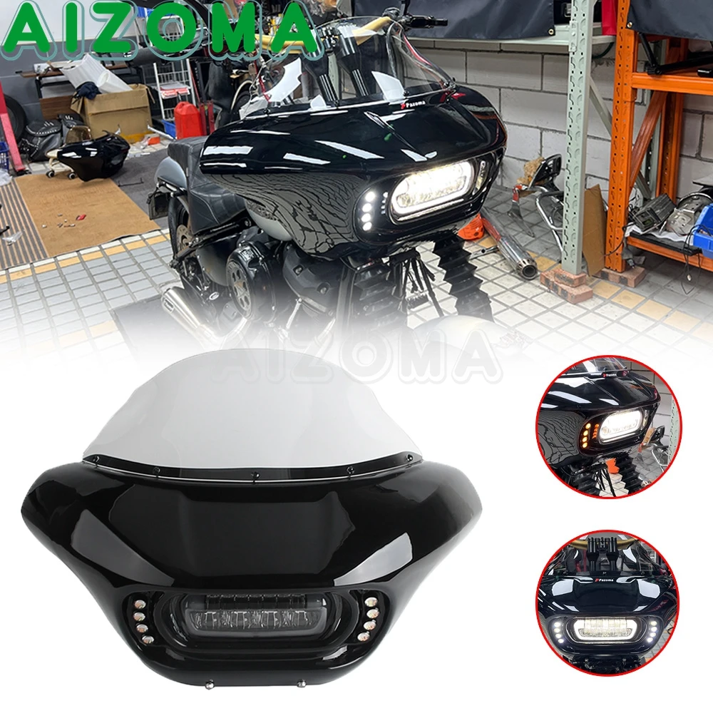 

Motorbike LED Headlight Fairing Hood 9" Windshield Turn Signal Light Day Running Lamp For Harley Softail M8 FXBB FXBBS FXLR FXST