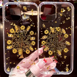 Transparent Soft Phone Protection Back Cover for iPhone 15 Pro Max 14 Plus 13 12 11 Xsmax Xr X 3D Gold Tree Couple Phone Case