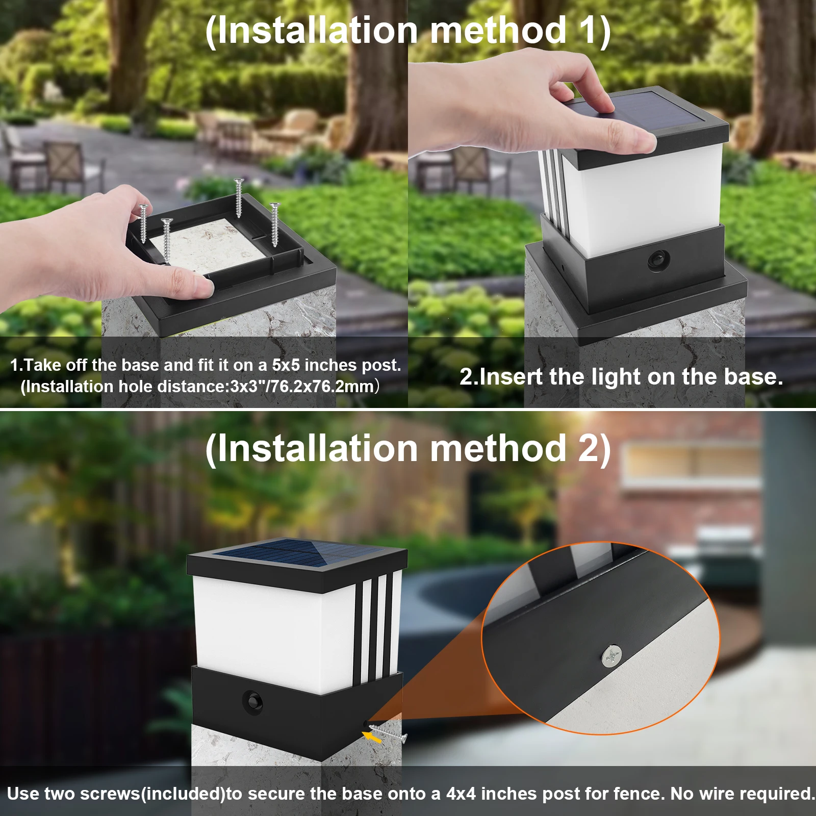 2PCS Solar Pillar Lamp for Garden Lanscape Fence IP65 Waterproof Street Post Light Stairs Porch Outdoor Decor Column Head Lamp