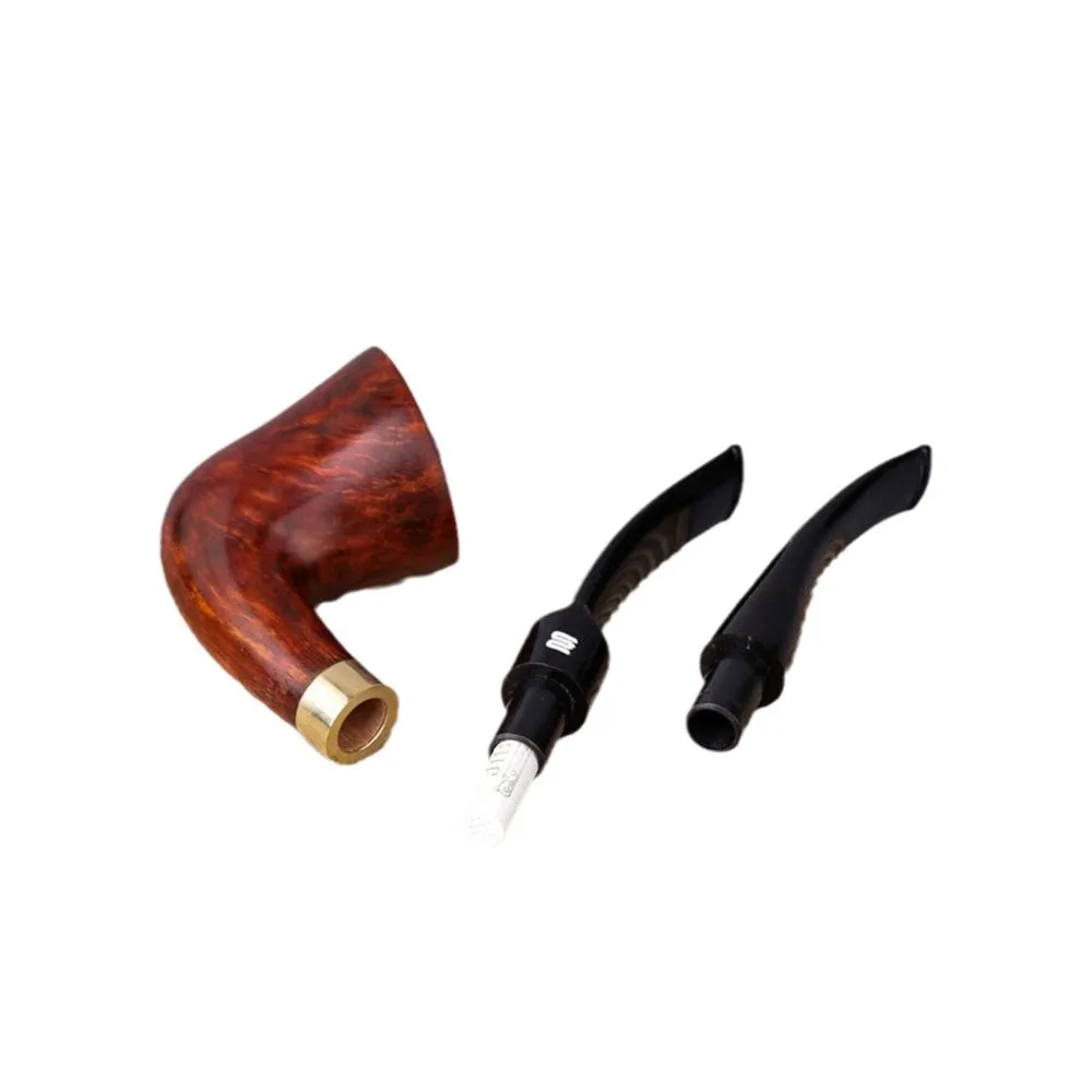 Handmade Briar Pipe Dark Carved Tobacco Pipe Horn Ring Decoration Black Cumberland Mouth Father Christmas Gift 9mm pipe channel