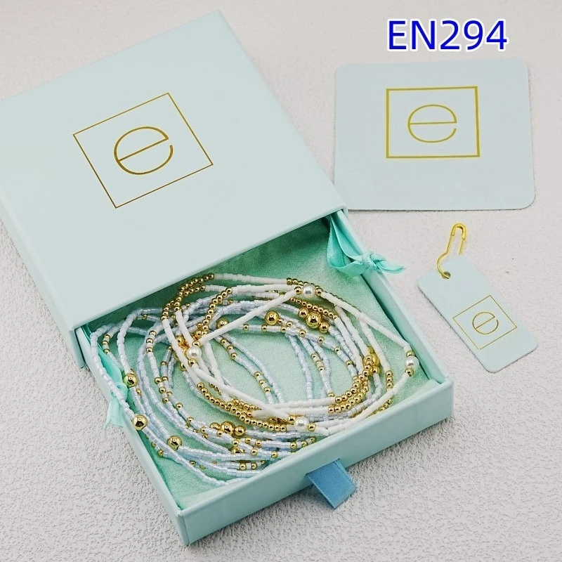 VKVVA Minimalist Dainty Stackable Light Blue White Tiny Seed 13pcs Bead Bracelet Set,for Women Daily Wear Jewelry Birthday Gift