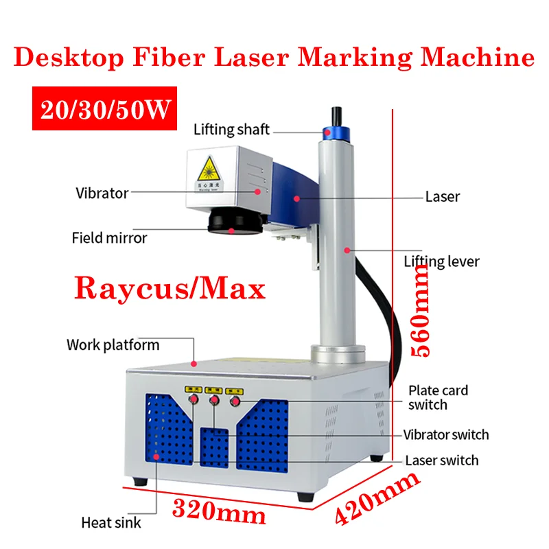 

LY Desktop 50W Mini Fiber Laser Marking Engraving Machine 20W 30W Raycus MAX Galvo Scanner Align System All in One for PVC