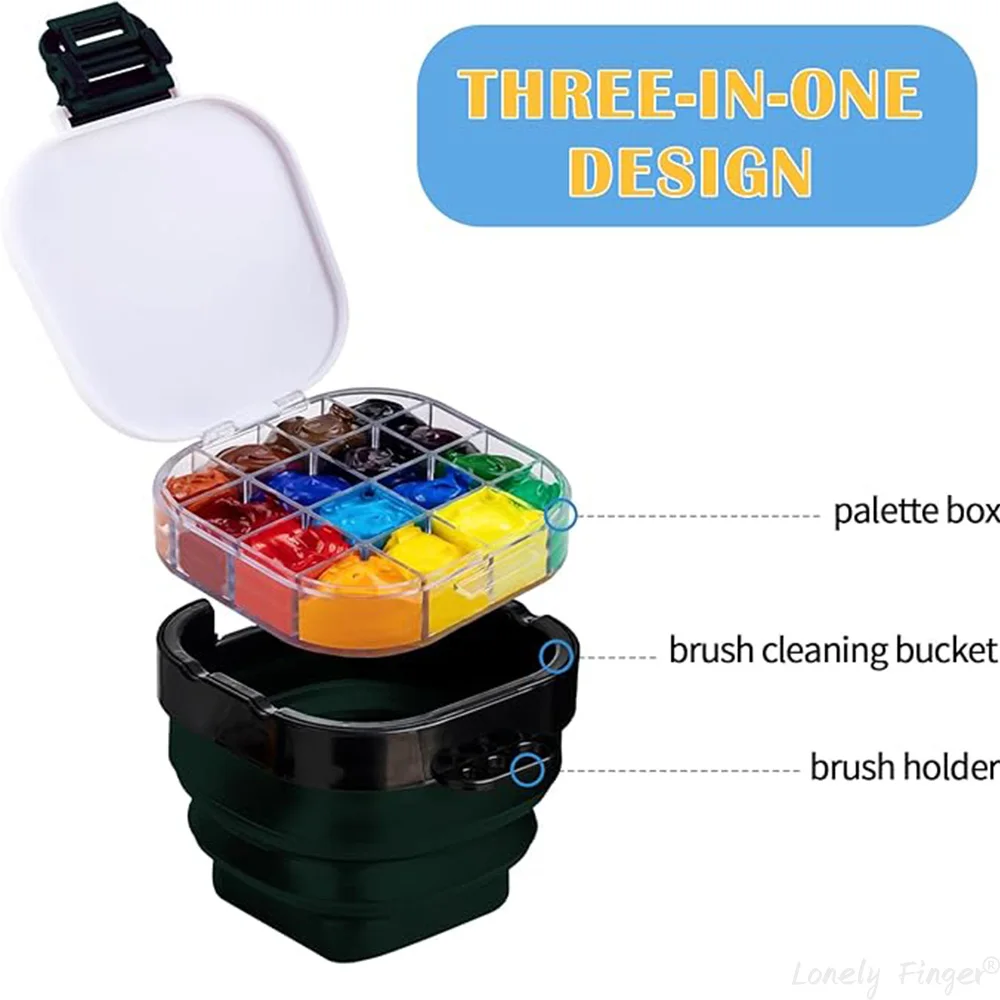 [NO paints]16-Well Empty Paint Storage Box with Small Lid Palette , for Easy Transportation for Watercolor Gouache Acrylic Paint