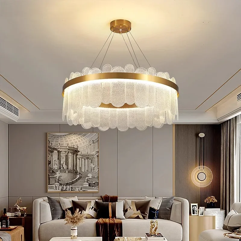 

Luxury crystal glass chandelier Modern gold ring pendant lamps Hotel Lobby Villa Atmospheric living dining room bedroom lighting