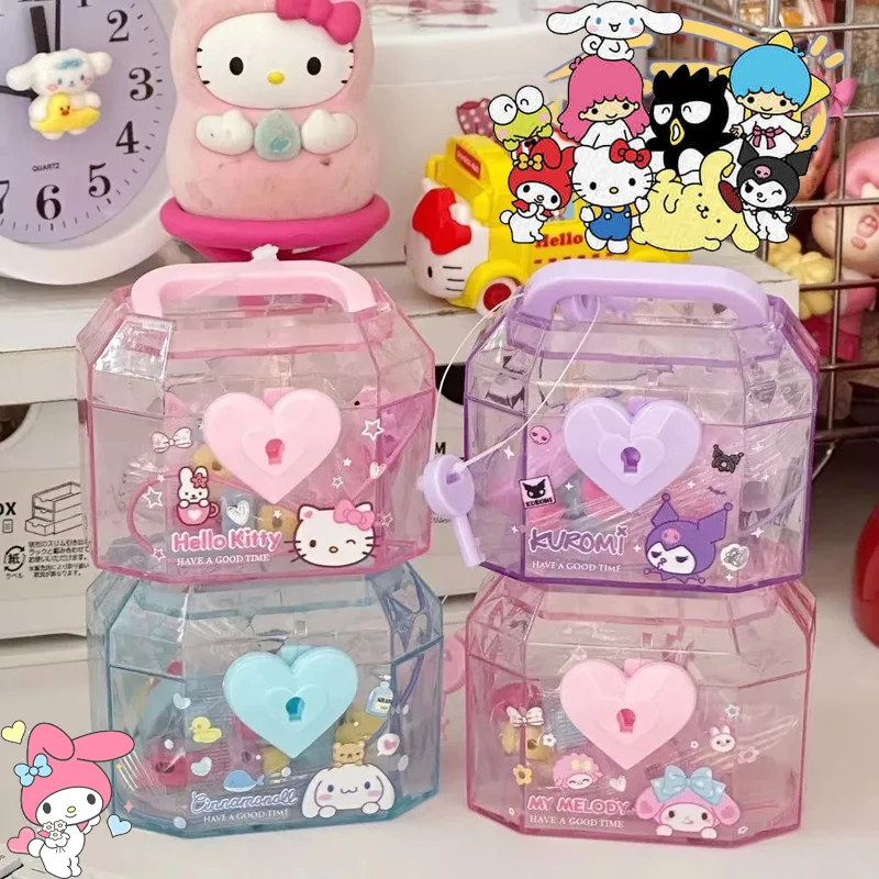 Sanrio Kawaii Key Switch Storage Boxes Girl Cartoon Hello Kitty My Melody Kuromi Cinnamoroll Transparent Dustproof Jewelry Boxes