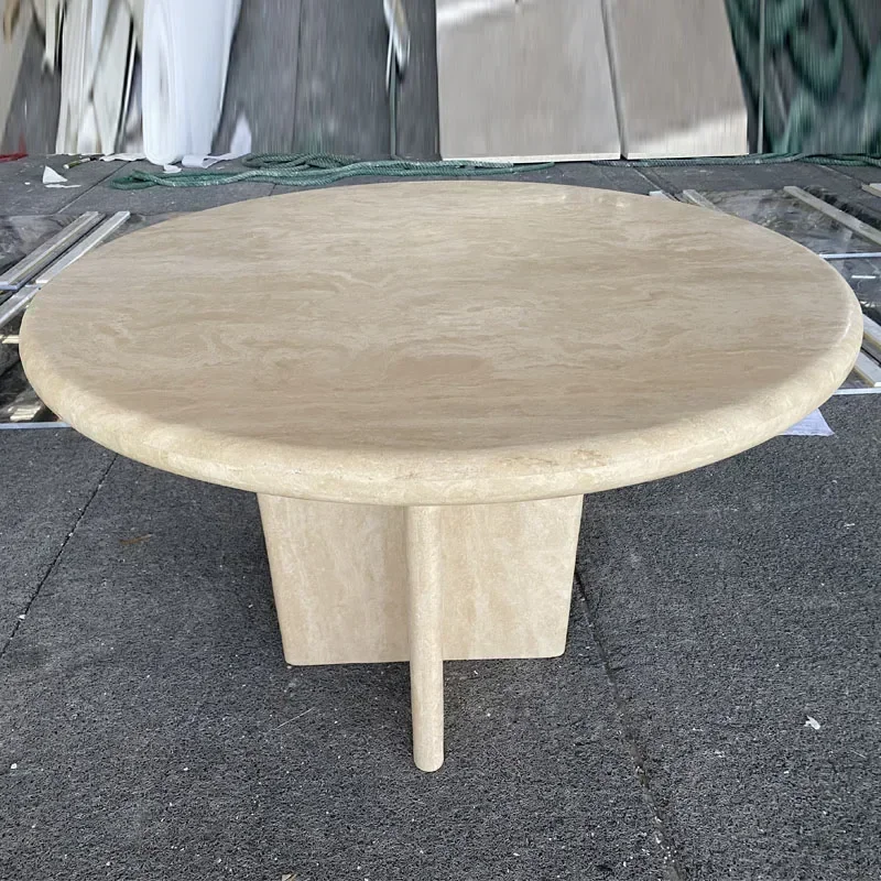 Natural travertine dining table designer coffee shop western restaurant dining table wabi-sabi style round dining table Y16