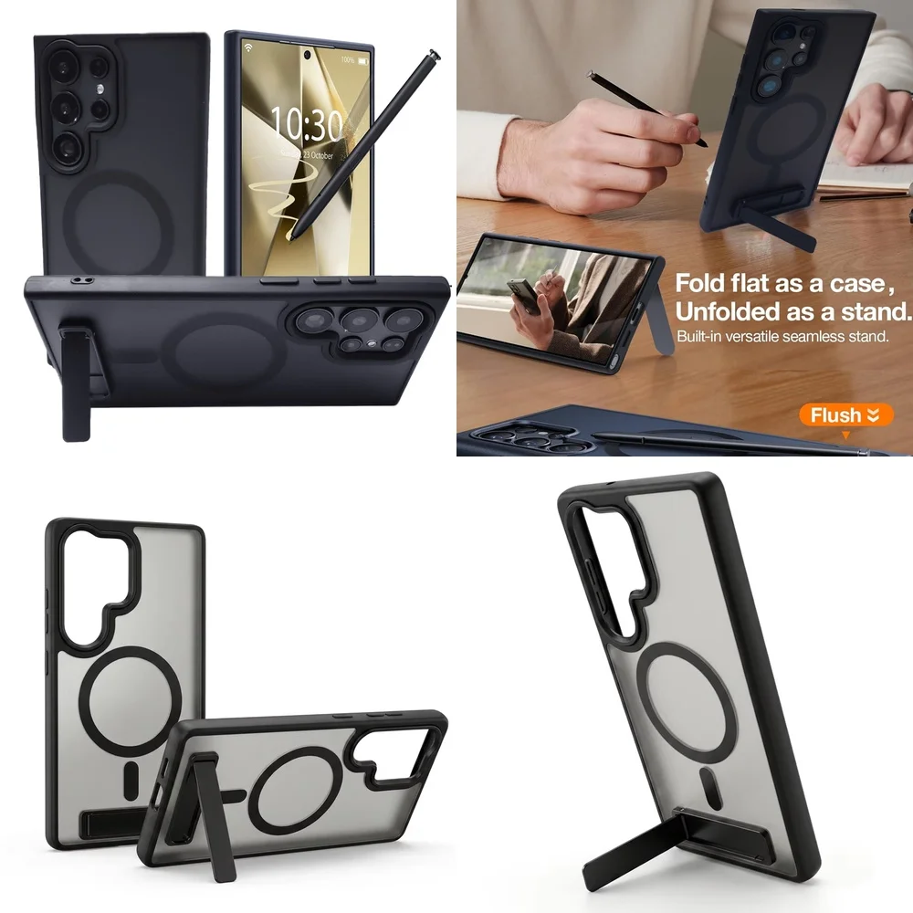 Business Frosted Elegant Stand Magnetic Case for Samsung Galaxy S23 Ultra S22 S26 S24 S25 Dustproof Rugged Protective Cover