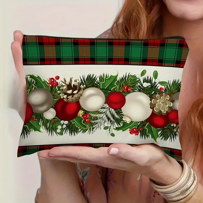 Women'S Fashion Makeup Bag, Christmas Candy Design, Polyester, Zippered Cosmetic Pouch for Holiday Outdoor Travel & Daily Use