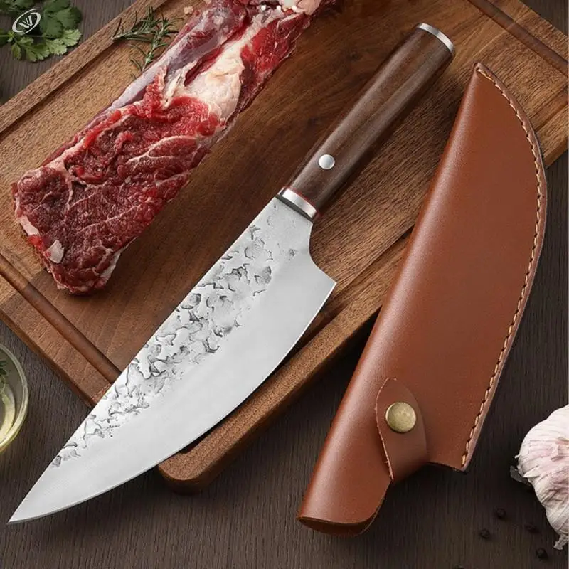 Butcher's Knife Hand Forged Kitchen Knife Cleaver Stainless Steel Chopping Cutter Meat  With Wood Handle  Couteau Cuisine