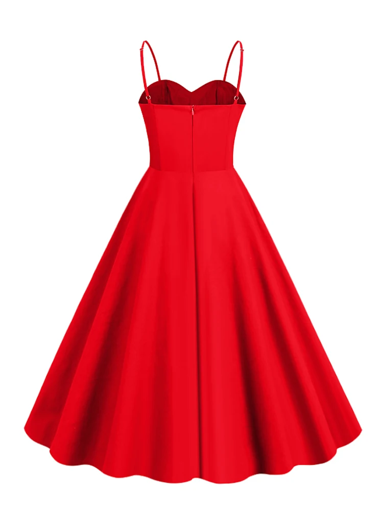 Tonval Sweetheart Neck Spaghetti Strap Double Breasted Long Dress 50s Pinup Vintage Polka Dot Women Party Sexy Dresses