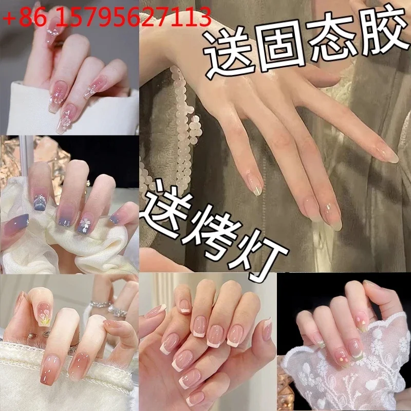 

Накладные ногти из цельного материала, цвет нюд, весенне-летняя новинка, французский стиль, элитный нишевый дизайн, белые.