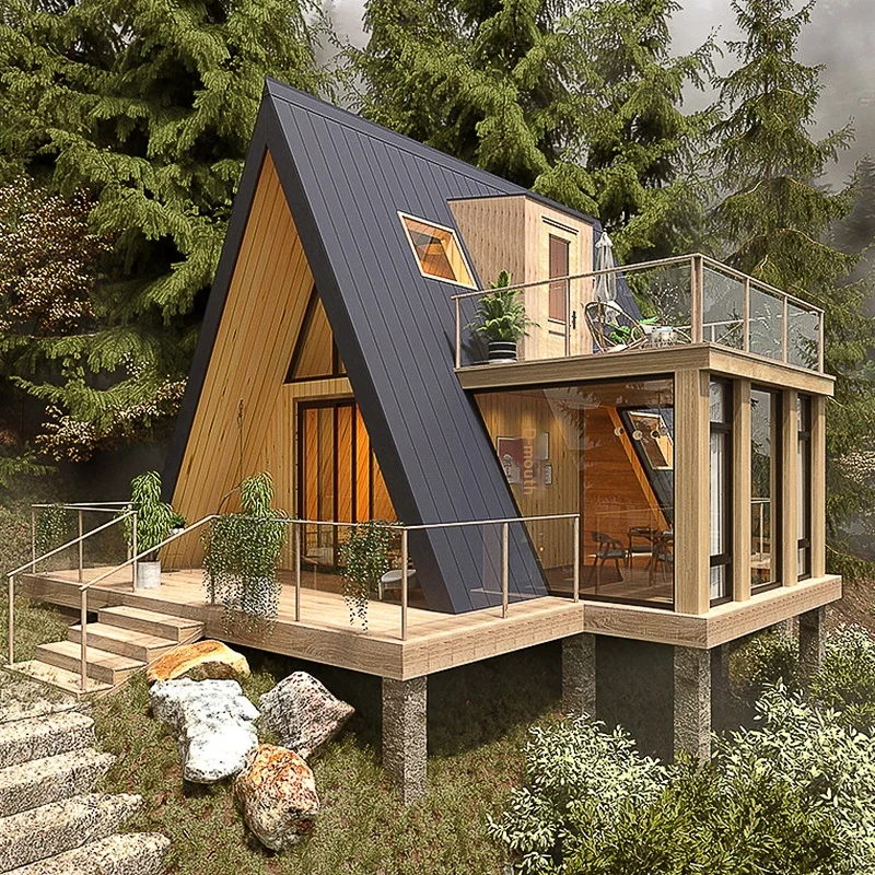 Triangle Movable Farmhouse Log Wooden House 3-Year Warranty Online Technical Support for Outdoor Assembly Homestay Mobile