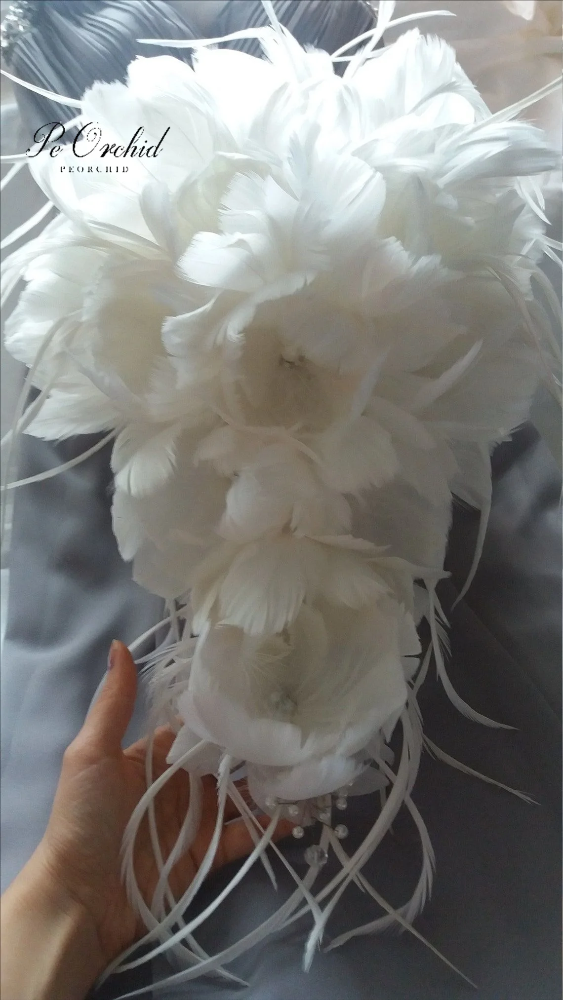 PEORCHID Vintage White Cascade Wedding Bouquet Gatsby Feather Flowers Luxury Bouquet For Bride Ramos De Novia 2025 Handmade