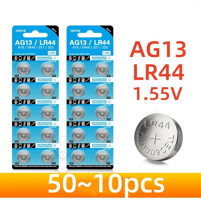 

50 шт. AG13 LR44 щелочная батарея A76 357 357A LR1154 SR1154 SR44 1,55 V для детской автомобильной клавиши