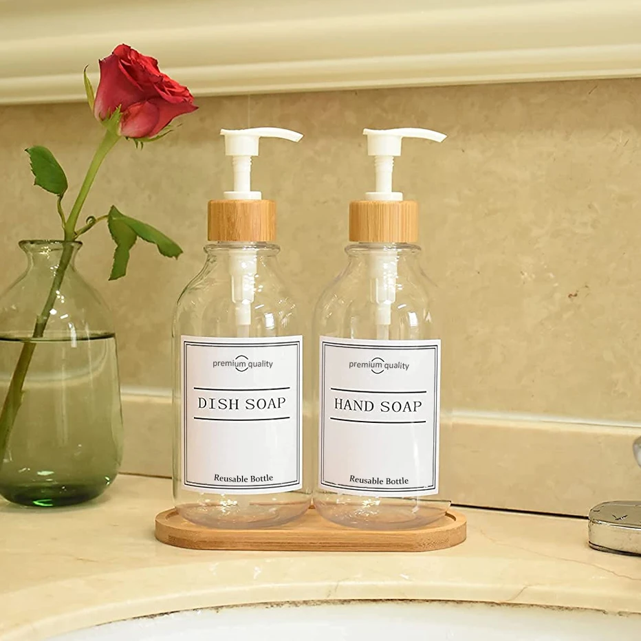 500ml Bathroom Soap Dispenser Bottle Shampoo Lotion Body Wash Container Waterproof Label Refillable Plastic Empty Bottle