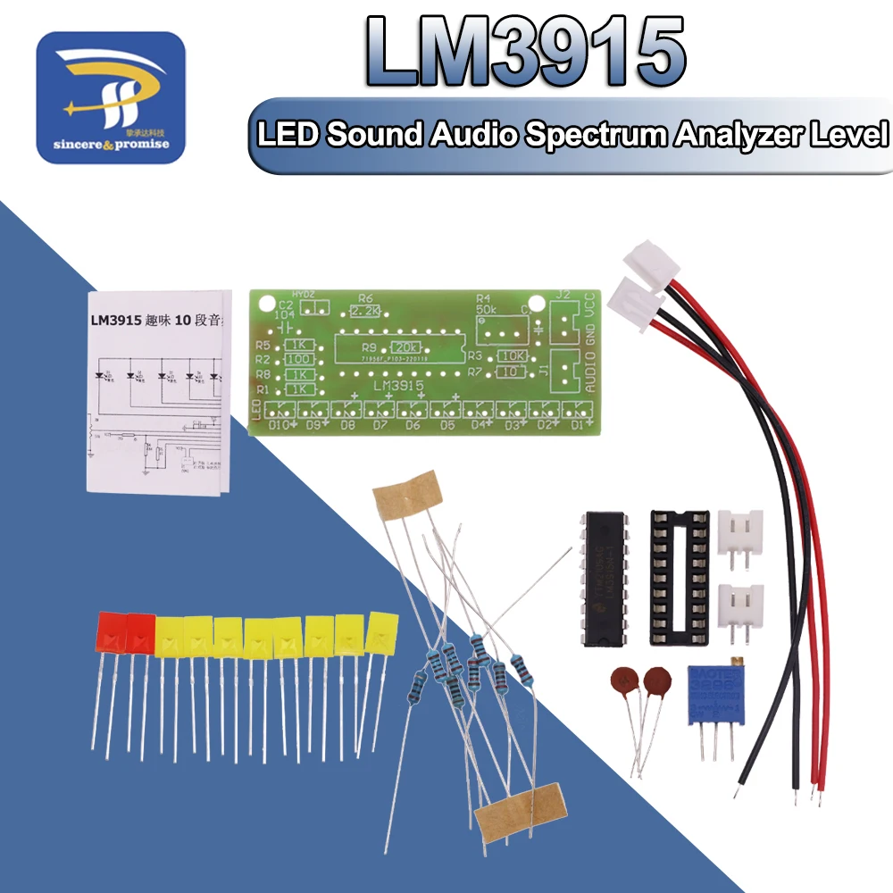 LM3915 DC 9V-12V 10 LED Sound Audio Spectrum Analyzer Level Indicator Kit DIY Electoronics Soldering Practice Set laboratory