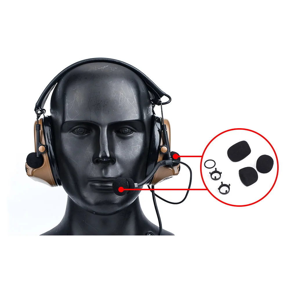 Accesorios tácticos para auriculares, esponjas para micrófono, piezas de repuesto para serie de auriculares, juego de esponjas para micrófono WZ160