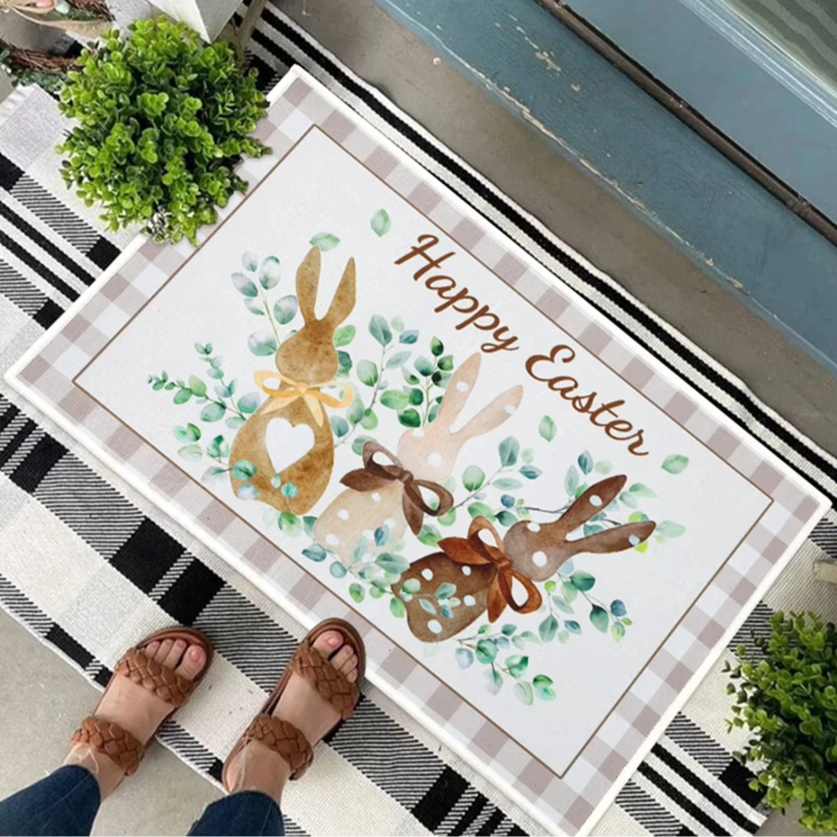 1Pc Crystal velvet Lovely Happy Easter Door Mat Motif Entrance Pad Bath Rug Area Carpet For Kitchen Balcony Terrace Home Decor
