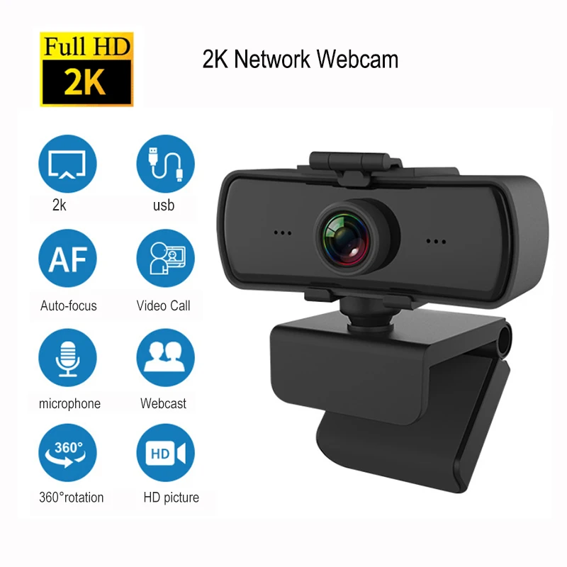 USB 2.0 Network Computer Camera, Data Line Connector, Rotação 360 °, Chamada de Voz Integrada, HD Video Live Webcam, 4 Milhões, 2K Pixel