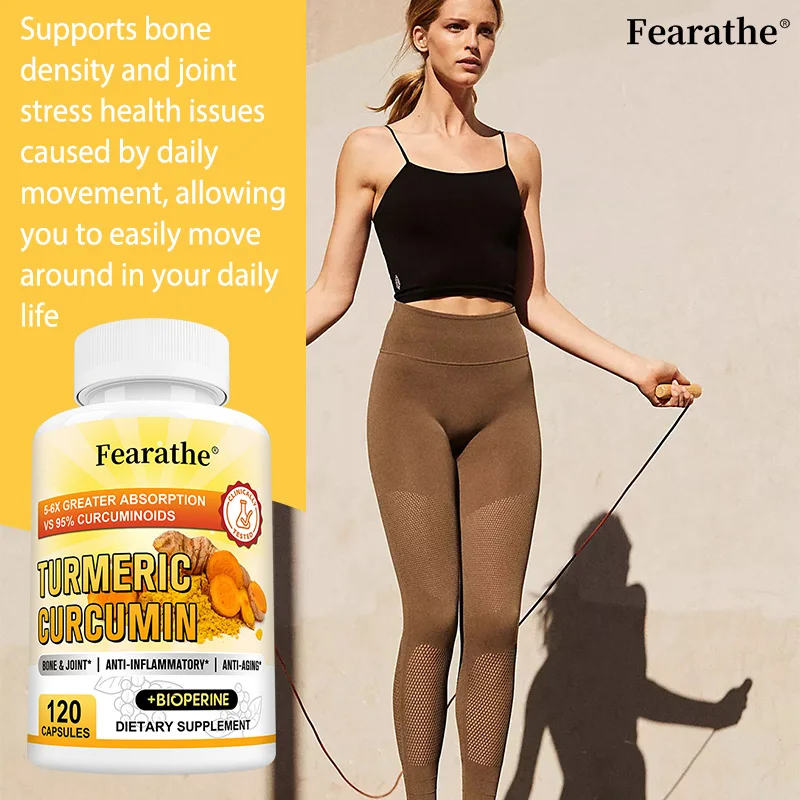 

Fearathe Curcumin Capsules with Black Pepper for Joint, Digestive, and Immune Health, Antioxidant Support, 120 Capsules