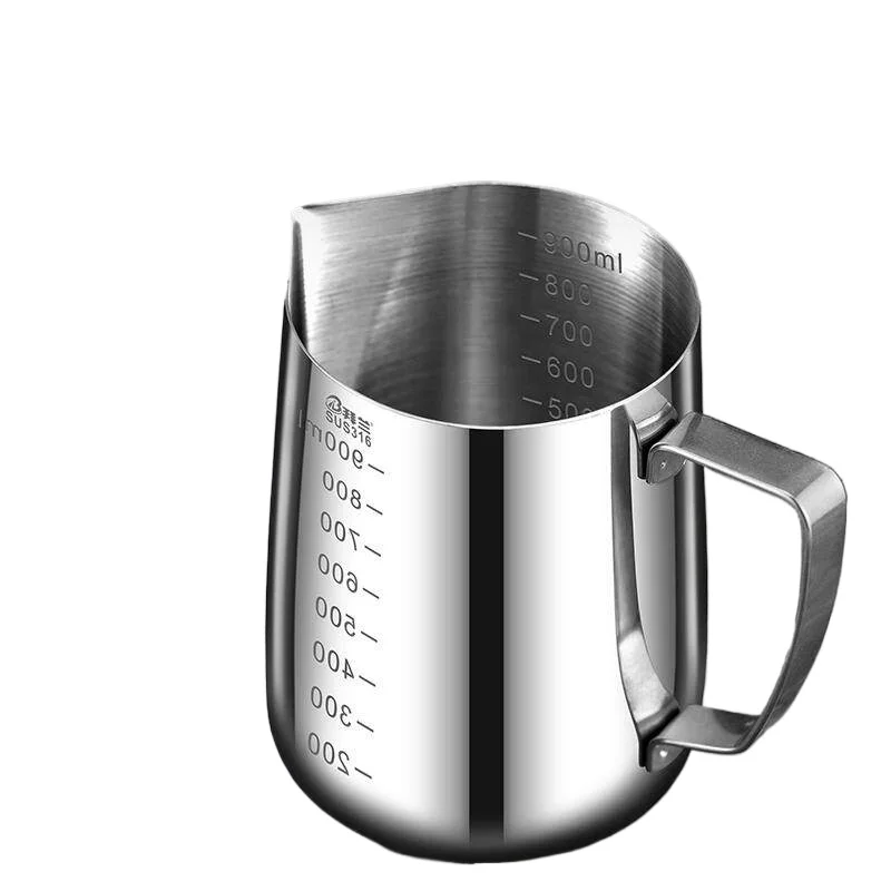 

LMM stainless steel food grade milk foam cup with graduated professional latte flower tank tip