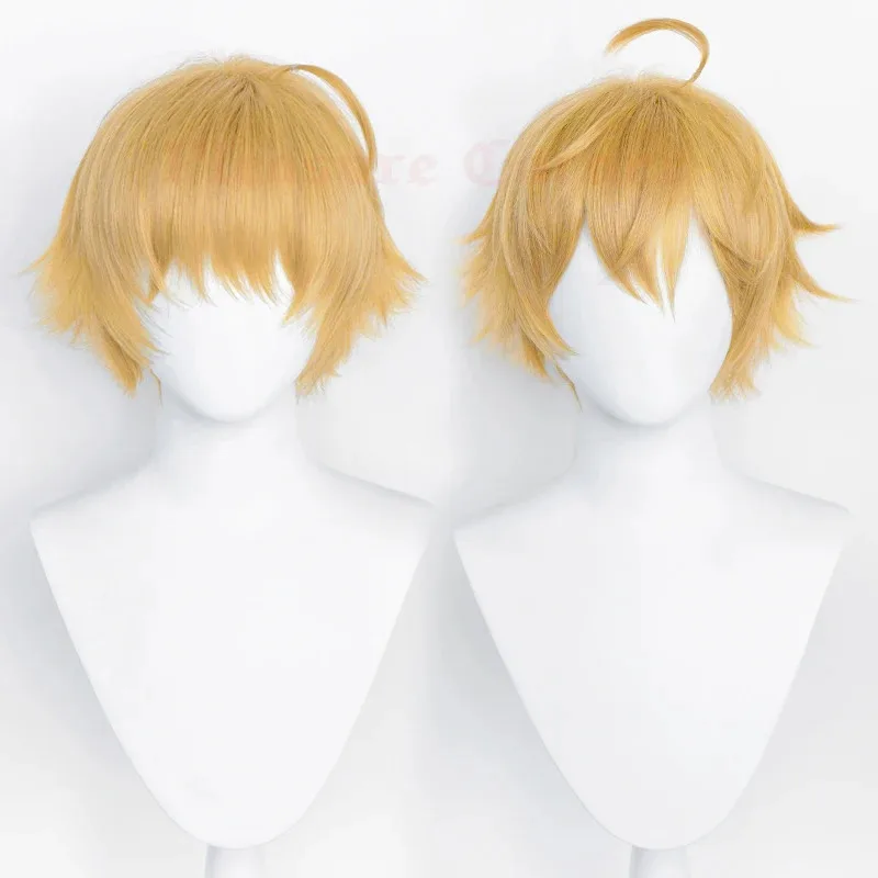 

2025 12 Impact Thoma Cosplay Increased Wig Volume Three-dimensional Fluffy Design With Horn Yellow Wigs for Genshin