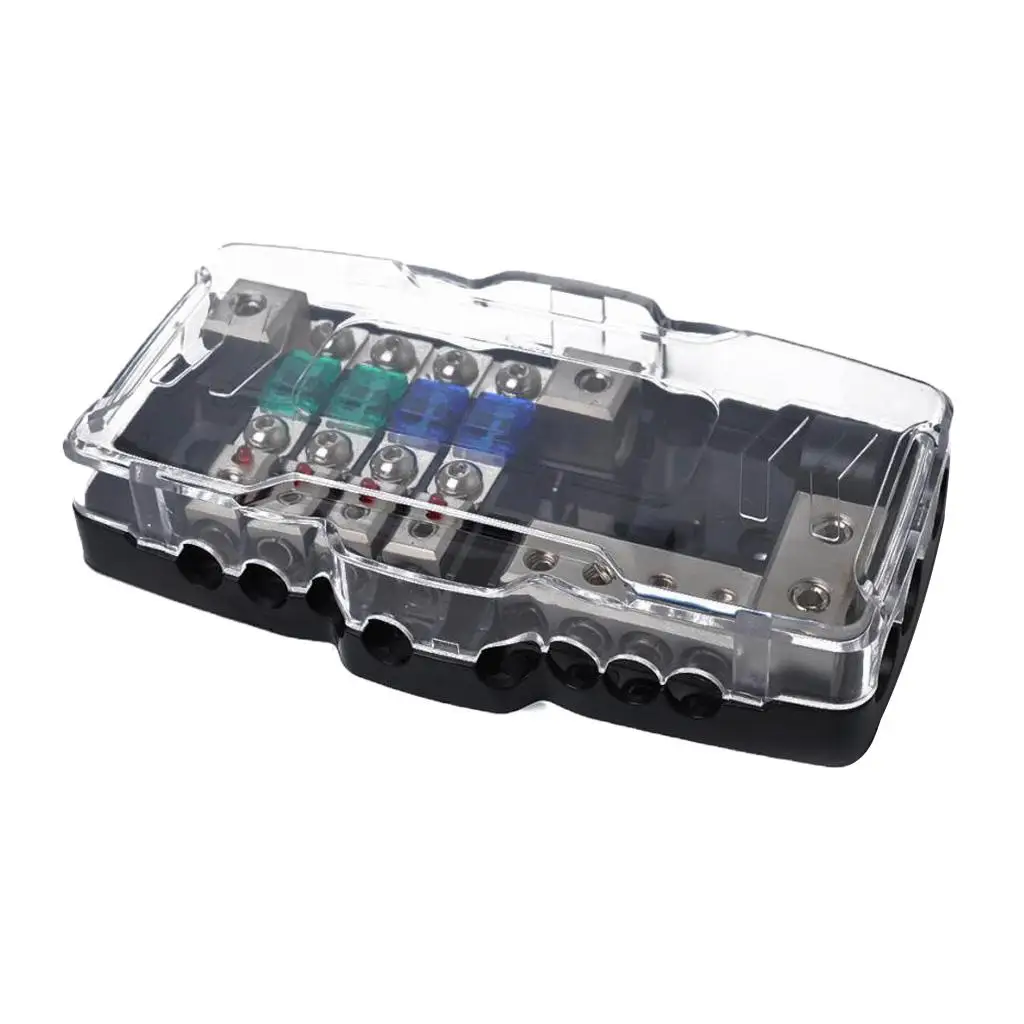 

Distribution Block With 4-Way ANS Fuses (2) 0/2 Gauge (4) 4/8 Gauge Out