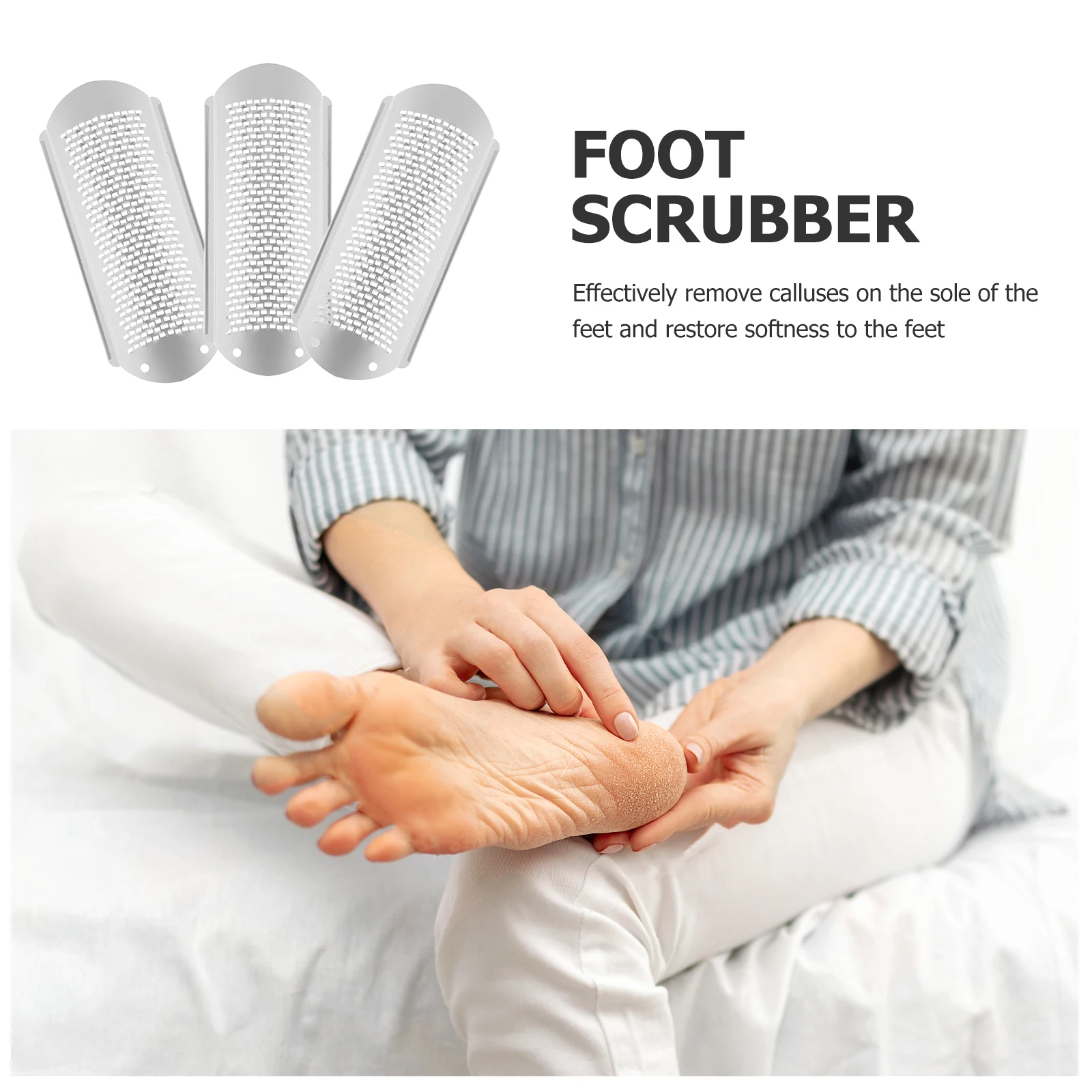 

3pcs File Scrubber for Dead Skin Removal Callus Rasp Foot File Scrubber Pumice Stone Rubbing Board Pedicure Tool Silver
