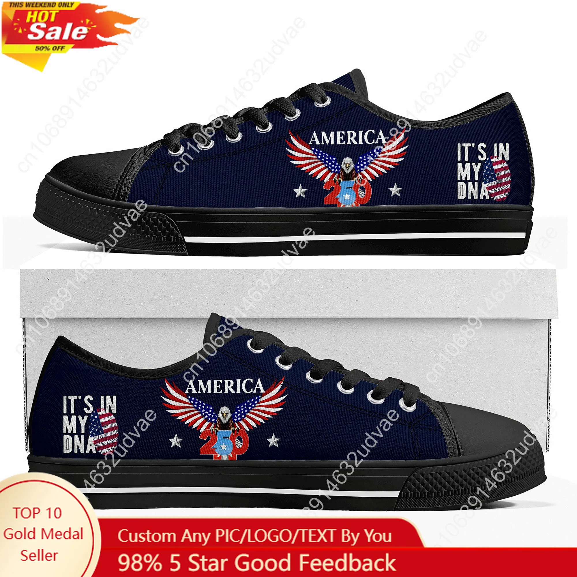 

America 250th Anniversary 1776-2026 Low Top Shoes Man Woman Canvas Casual Durable Sneakers Couple Footwear Custom Shoe Black