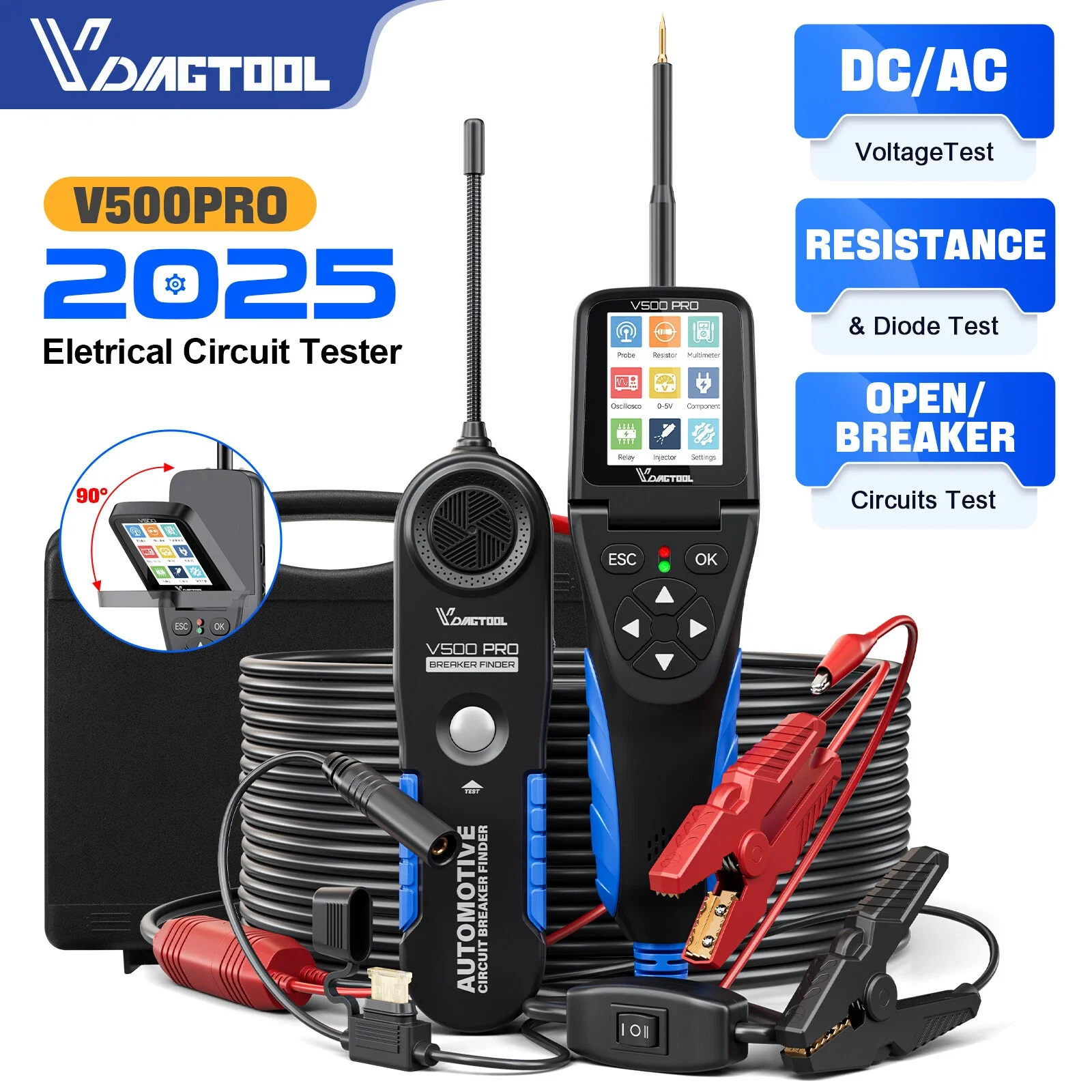 VDIAGTOOL V500 Pro Tester di circuito automobilistico V500Pro Tester di sonde di circuito di alimentazione Strumento di ricerca di interruttori 9/30V Pinna di cortocircuito aperta