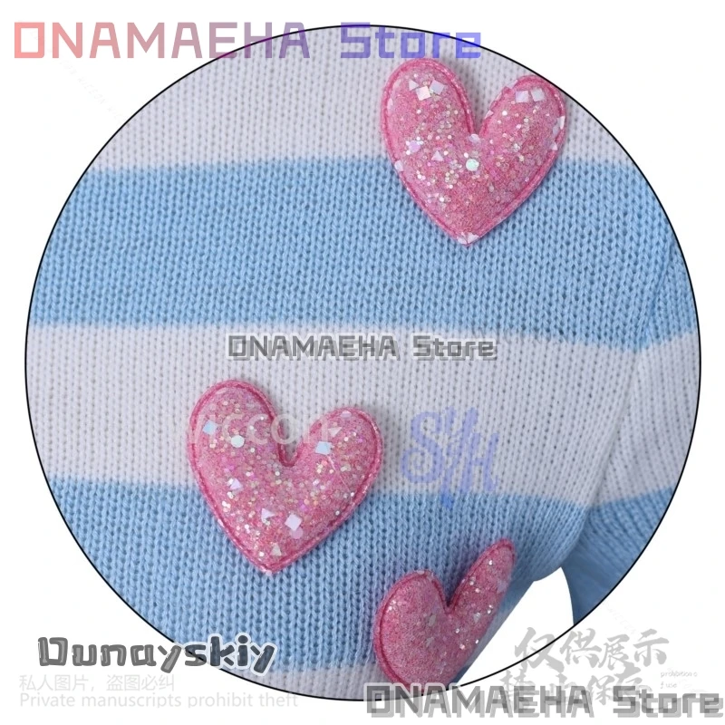 أنيمي فوز كلوب تأثيري بلوم زي جيراي كي الفتيات ريترو مخطط محبوك القلب جميل تي شيرتات قصيرة الاكمام فستان قصير كوس #5