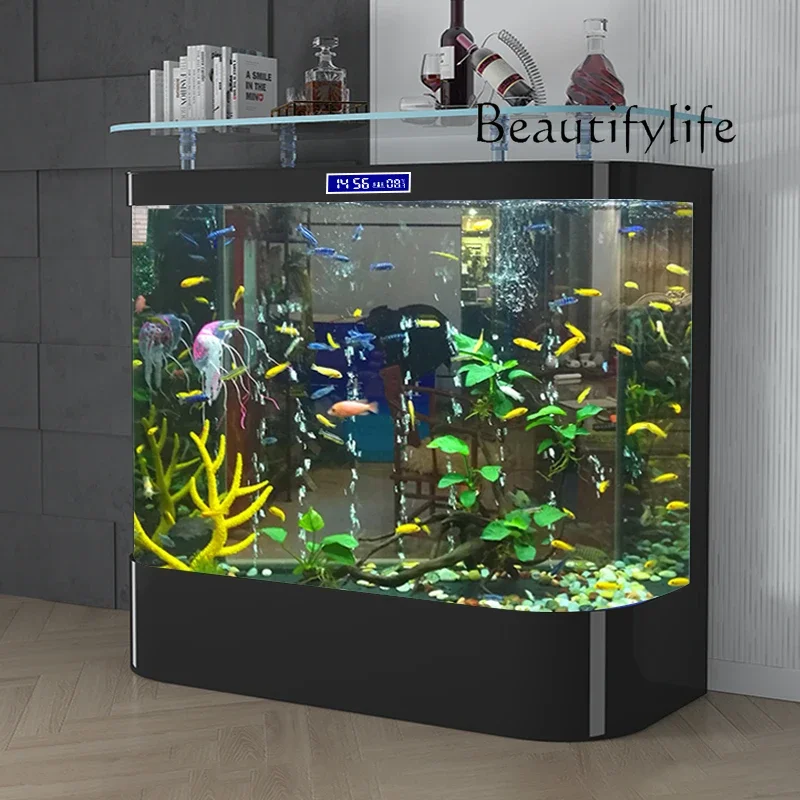 X36 Fish Tank Living Room Household Floor-to-ceiling Bar Counter Ultra-white Glass Double Arc Round Large Goldfish Tank