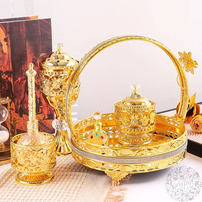 

European-style Glass Basket Incense Burner 5pcs Set Incense Burner and Spice Jar Middle East Home Decoration Ornaments