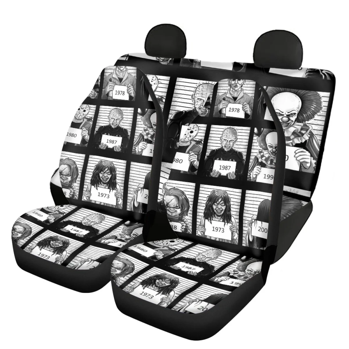 Front/Back Car Seat Covers Horror Movie Theme Design Universal Vehicle Seat Covers for Most of Sedan Elastic Interior Accessory