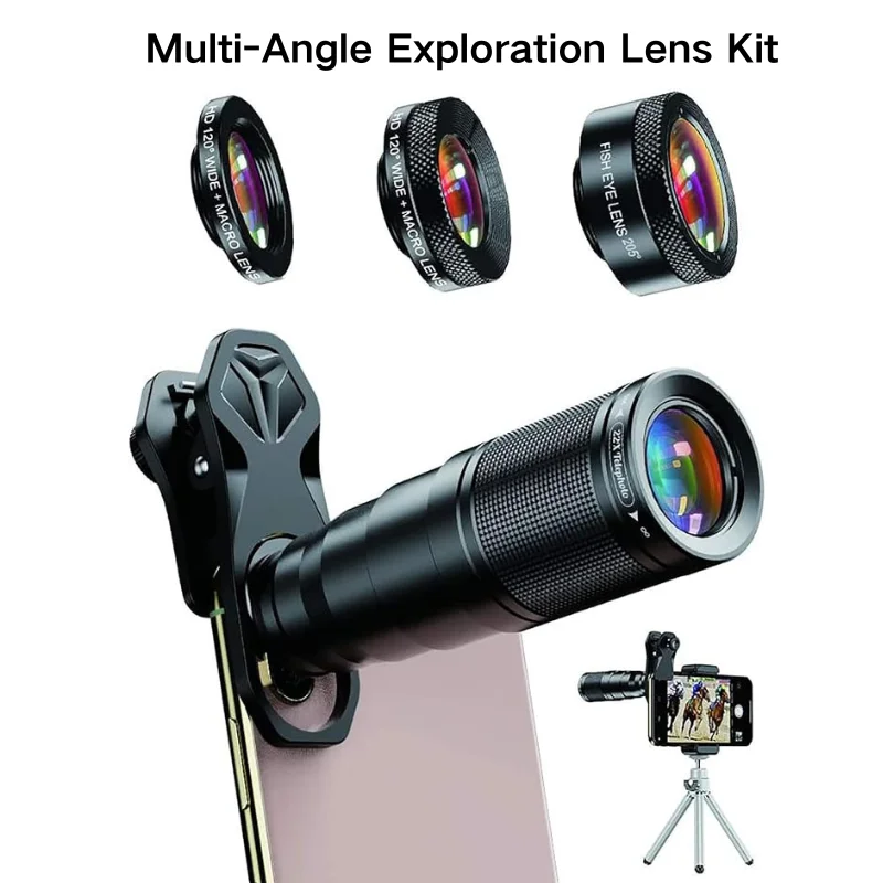 

Multi-Angle Exploration Lens Kit: Featuring 22X Telephoto 120° Wide-Angle Macro Lens and 205° Fisheye Lens perfect for Travel