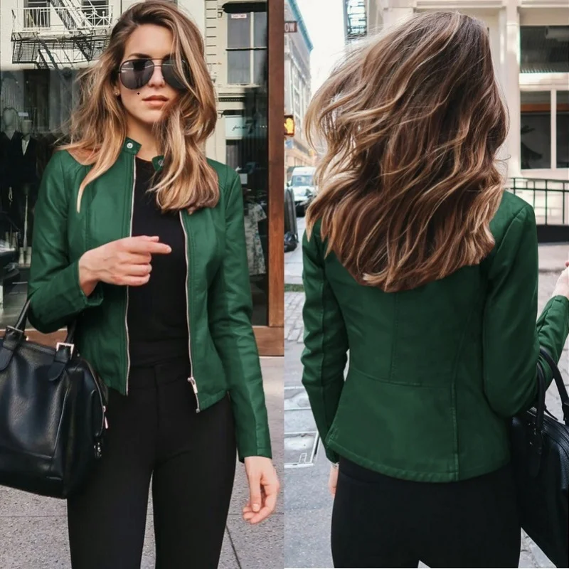 New Vintage Women PU Leather Bomber Jacket Fashion Casual Autumn Winter Zipper Windbreaker Streetwear Female Blazer Y2K Clothes