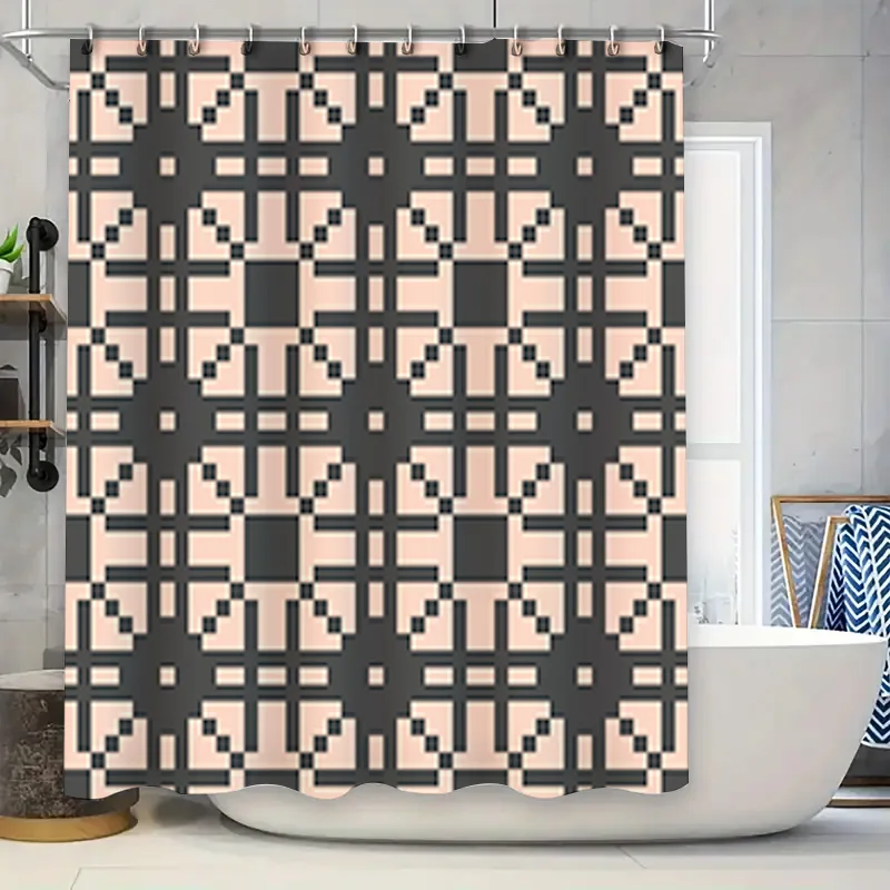 

Black White Checkered Shower Curtain for Bathroom Decor Waterproof Printed Fabric Shower Curtains in Pink Black Color (180x240cm
