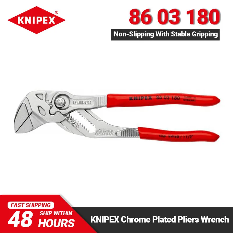 

KNIPEX 86 03 180 Pliers Wrench Smooth Jaws Strong Gripping Chrome-plated Plier Tool Great for Holding Pressing and Bending