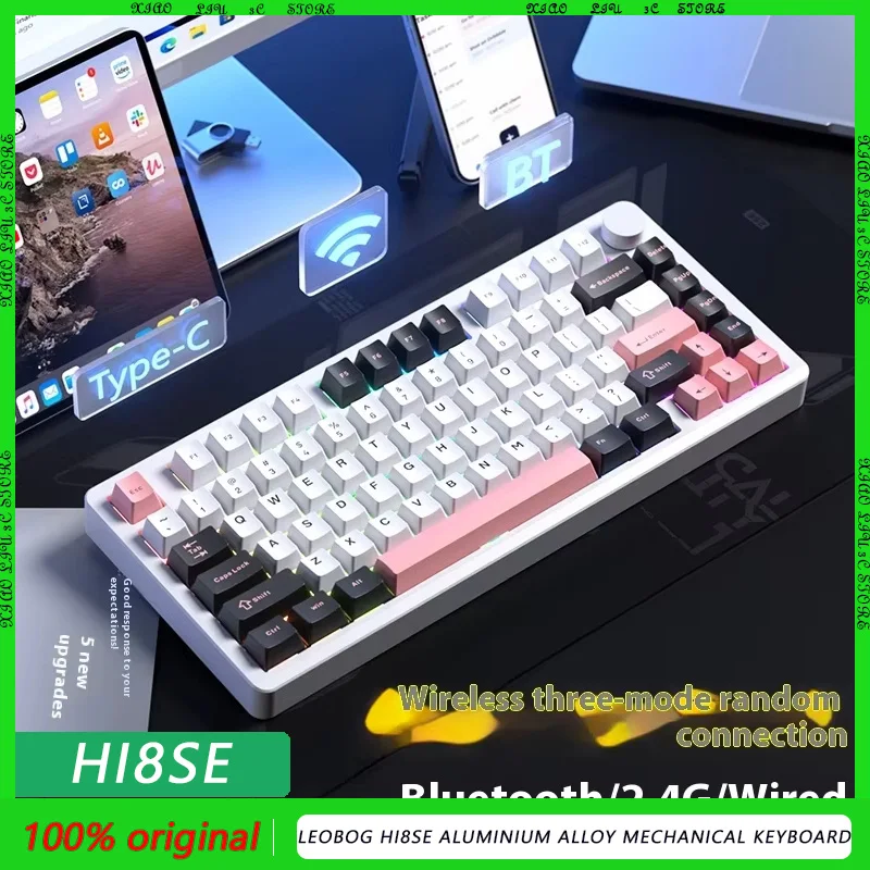 Leobog Hi8se Aluminium Alloy Mechanical Keyboard Game Office 8000mah Rgb Light Three Mode 82keys Multi-Function Knob