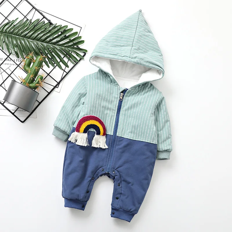 

New Arrival Lovely Winter Style Cotton Embroidery Warm and Soft Baby Hoody Jumpsuits 3023