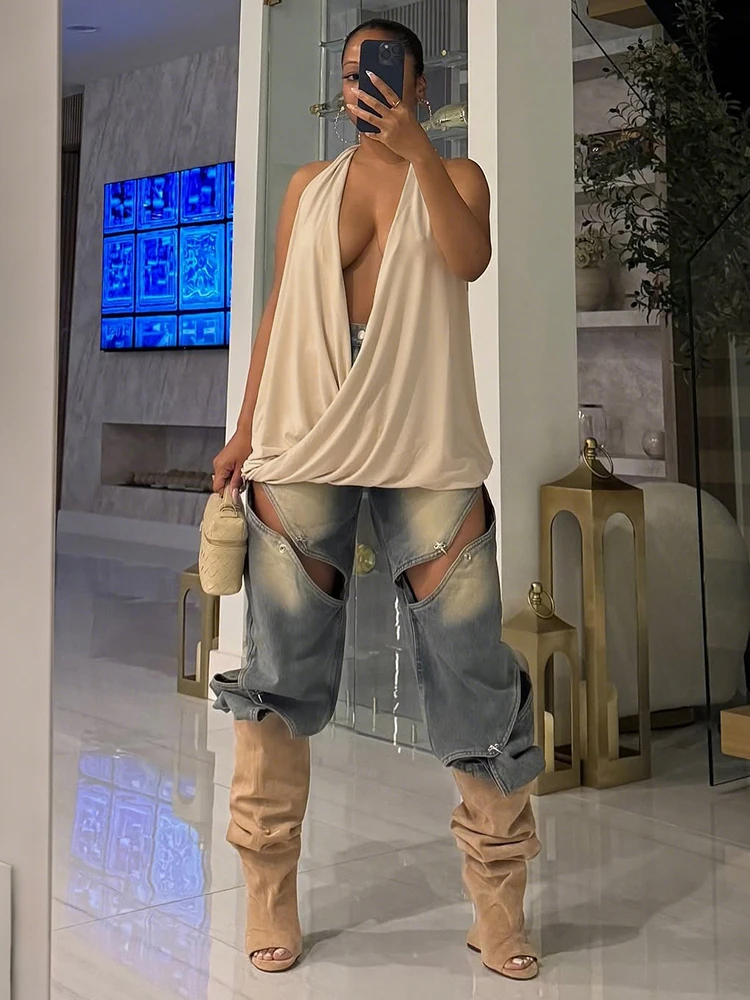 

Kliou Sexy Fashion Tank Tops Woman 2026 Spring New Style Deep V-Neck Skinny Stretch Hot Girls High Street Classic Ruched Vests