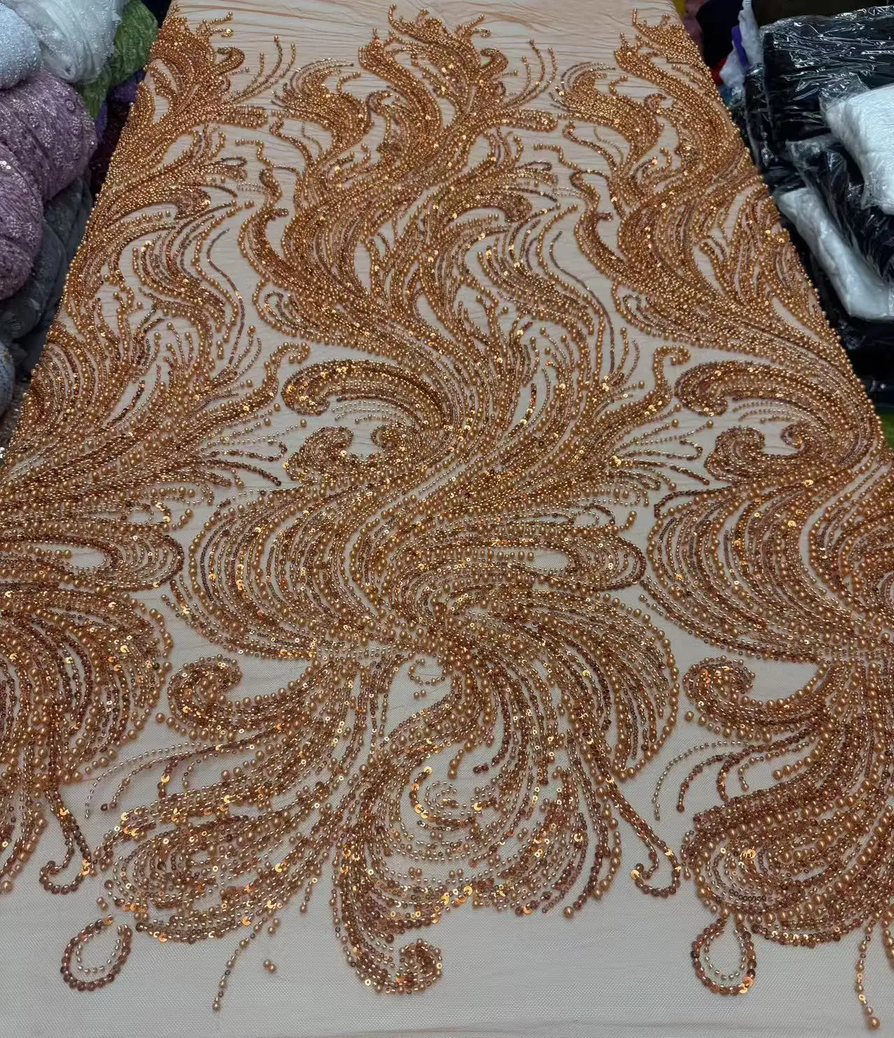 Afrykańska koronka z cekinami i koralikami, haftowana, dla pana młodego, nigeryjska, wysokiej jakości francuska koronka na suknię ślubną, 2025.