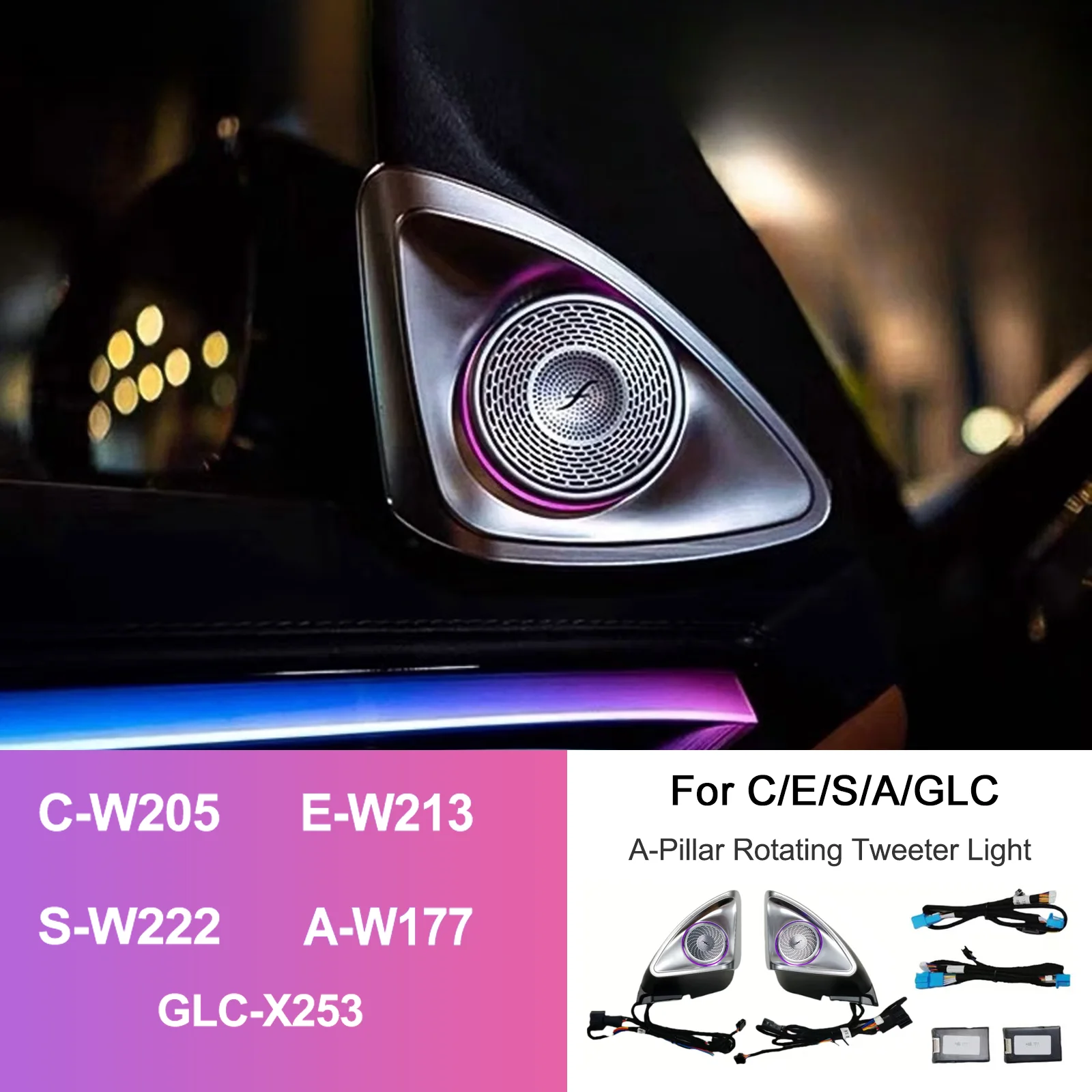 

Ezonetronics Fits Mercedes 2014-2023 C/E/S/A/GLC 1:1 OEM 4D Rotating Tweeter Ambient Light Plug Play No Flashing Screen Control